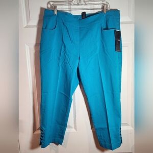 NWT Slim-Sation Blue Cropped Pants with Slit Detail Tummy Control Band Size 18